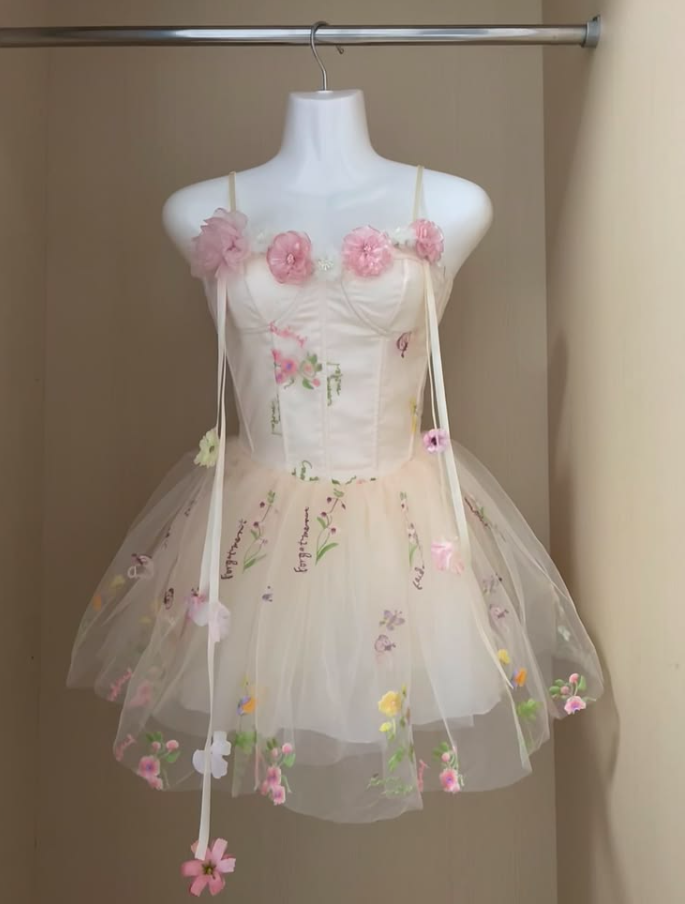 Cute Ivory A-Line Spaghetti Straps Applique Corset Mini Birthday Dress Homecoming Dress RS618