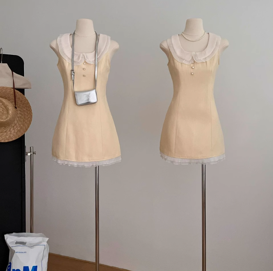 Chanel style baby doll collar dress with slim waist and short skirt R2014