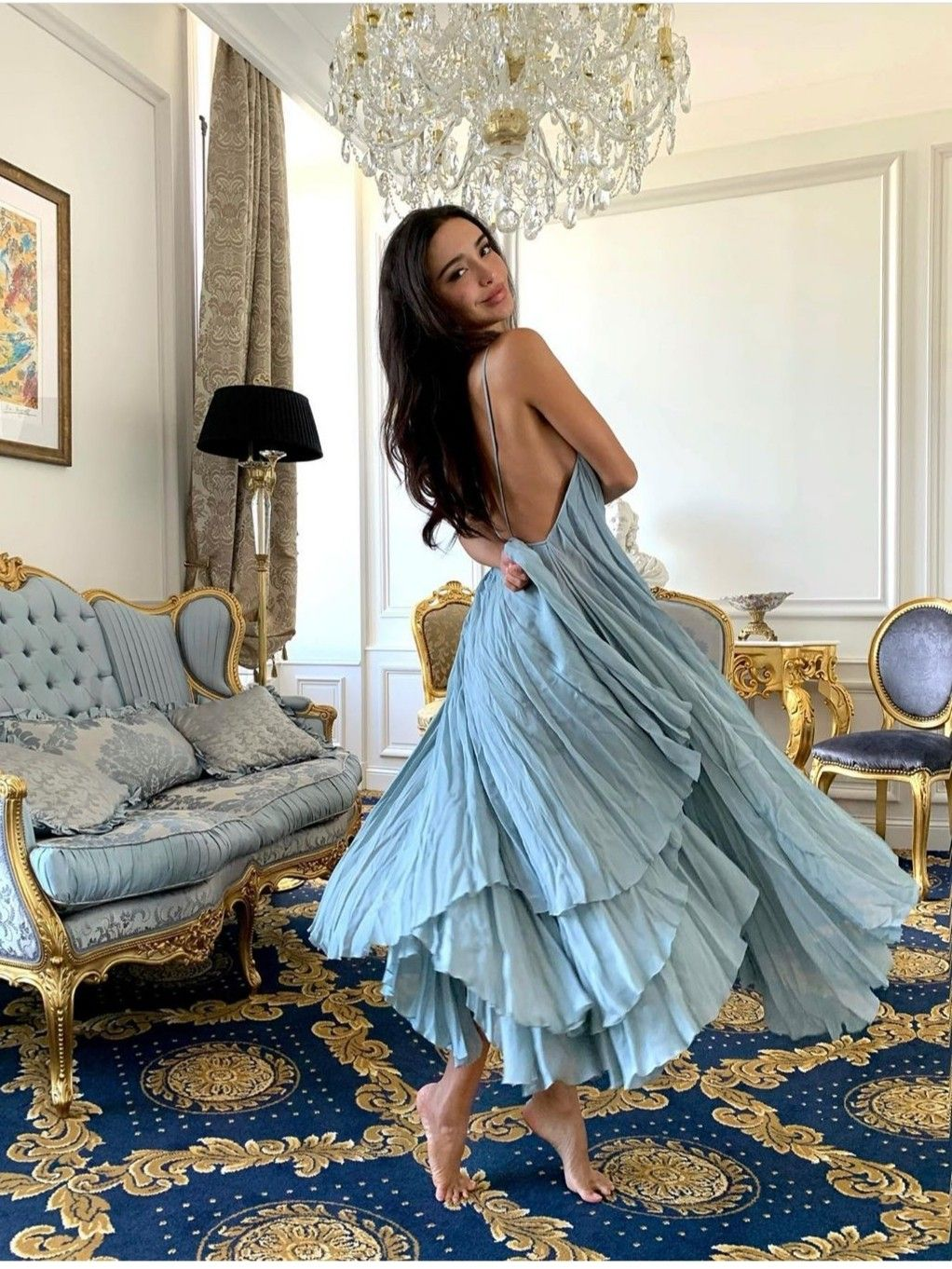 Flowy Satin Tiered Prom Gown Baby Blue Women's Maxi Birthday Dress Evening Dress RS2987