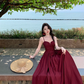 Retro temperament suspender dress beautiful waist slit long skirt R0572
