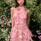 Halter Neck Printed Ribbon Dress Summer New Sleeveless Off Shoulder Vest Dress R3338