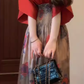 Retro red v-neck dress gentle temperament waist a-line long skirt R0744