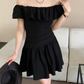 Pleated age-reducing one-shoulder flying sleeves two-way dress R2093