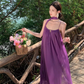 Purple beach dress backless dress loose chiffon suspender long dress seaside holiday dress R1595