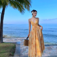 Vacation wear backless long dress beach dress island style suspender dress beach dress R1604