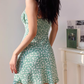 French retro fresh green bottom small floral suspender dress short skirt R2862