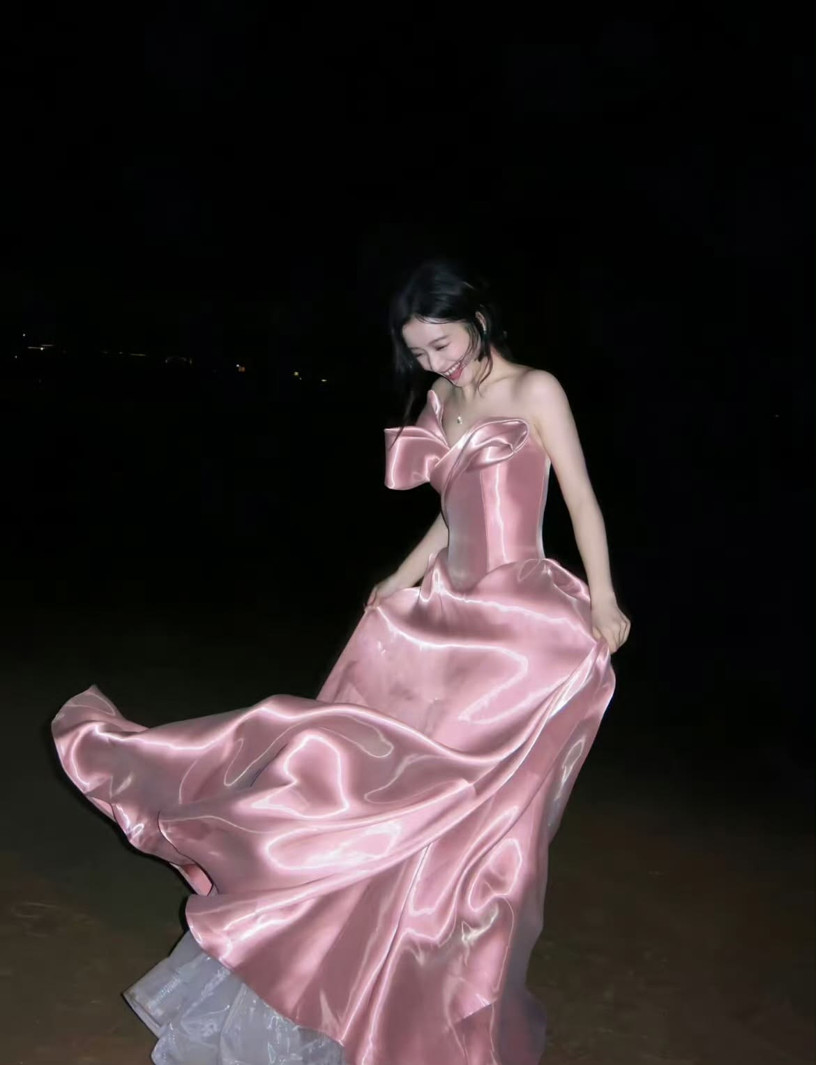 Sparkly Silky Satin Women's Prom Gown Pink Maxi Evening Dress Birthday Dress — Fall Outfit 2026 New  RS3421