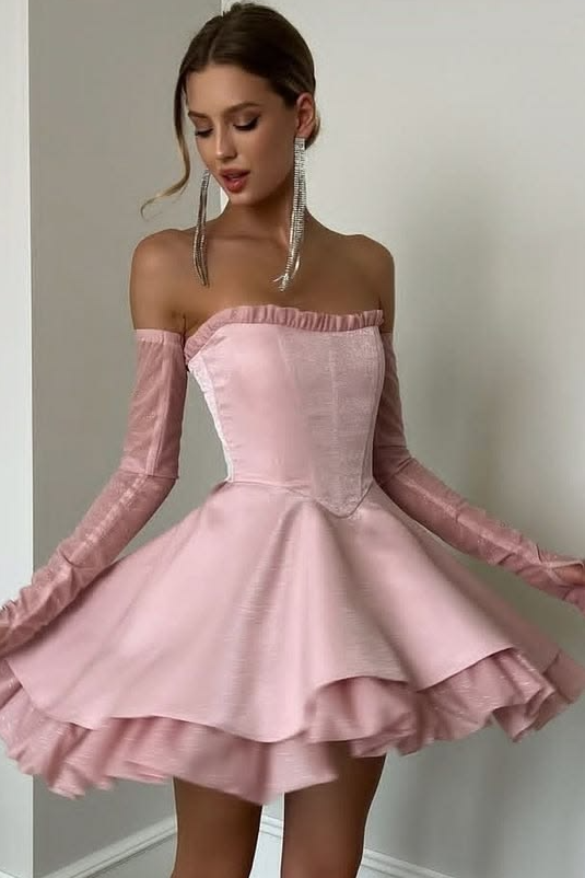 Silky Tiered Women's Homecoming Dress Pink Corset Short Prom Dress Party Dress RS2710
