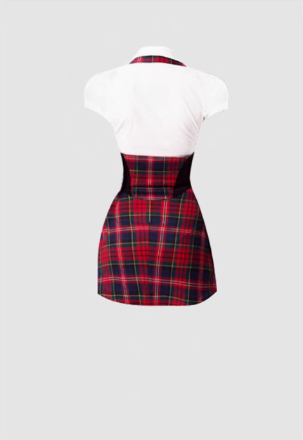 American college style short shirt 2025 plus size hot girl plaid halter neck hip skirt suit R1407