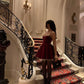 Red suspender sexy lace trim slim A-line tutu skirt homecoming dress R2439