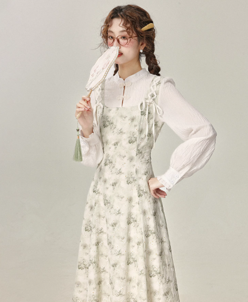 New Chinese style modified cheongsam floral dress spring new style skirt R1902