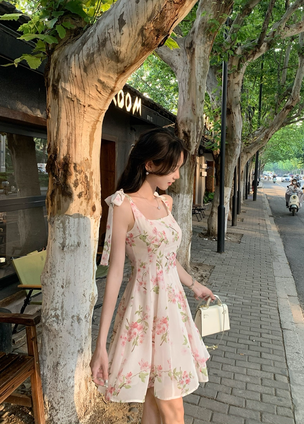 French sweet floral suspender skirt for women summer small fresh waist slimming short skirt R4336
