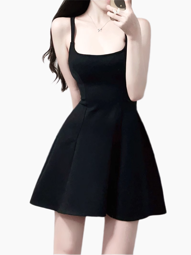 2025 summer new black high-end Hepburn style waist temperament suspender dress R0904