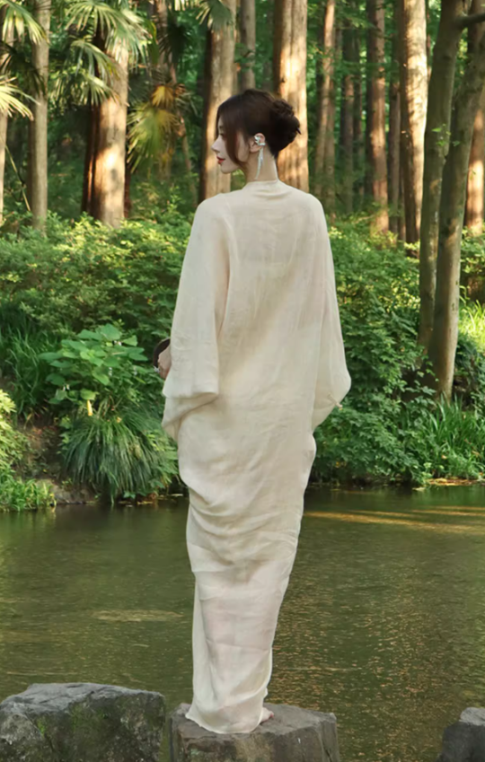 New Chinese style ancient town travel outfit ramie backless dress design photo skirt R1629