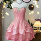 Pink tube top neckline diamond-studded slim fit homecoming dress R2546