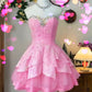 Pink tube top neckline diamond-studded slim fit homecoming dress R2546