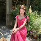 Pink cute slim waist lace design long skirt homecoming dress R3269
