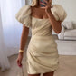 Champagne Puff Sleeve A-Line Slim Princess Dress homecoming dress R2412