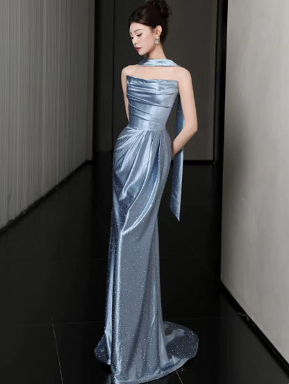 Sparkly Mermaid Beaded Prom Gown , Blue Women's Maxi Evening Dress Ball Gown RS2722