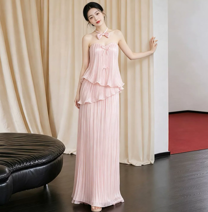 Chiffon Flowy Tiered Corset Prom Gown , Pink Sweet Women's Maxi Party Dress RS2518