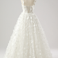 French Chic White A-Line Spaghetti Straps Applique Maxi Wedding Dress RS458
