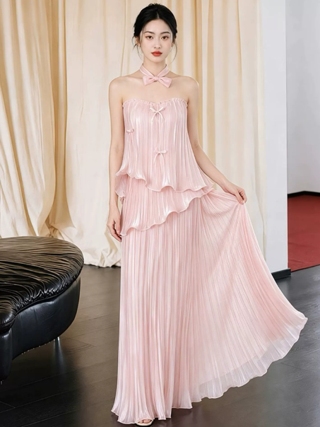 Chiffon Flowy Tiered Corset Prom Gown , Pink Sweet Women's Maxi Party Dress RS2518