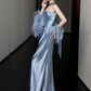 Sparkly Mermaid Beaded Prom Gown , Blue Women's Maxi Evening Dress Ball Gown RS2722