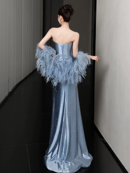 Sparkly Mermaid Beaded Prom Gown , Blue Women's Maxi Evening Dress Ball Gown RS2722