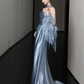 Sparkly Mermaid Beaded Prom Gown , Blue Women's Maxi Evening Dress Ball Gown RS2722