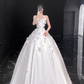 White suspender satin three-dimensional flower waist slim fit puffy skirt bridal dress R6013
