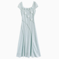 Summer new style elegant high-grade blue dress square collar waist long skirt R1898