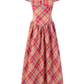 2025 Summer New Red Plaid French Retro Square Neck Temperament Short Sleeve Dress R0973