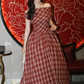 Retro Red Plaid A-Line Bateau Corset Midi Prom Dress Summer Dress RS629