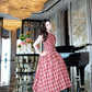 Retro Red Plaid A-Line Bateau Corset Midi Prom Dress Summer Dress RS629