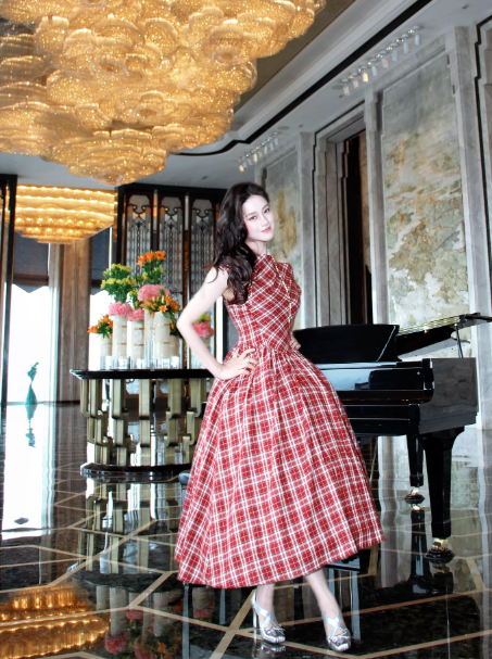 Retro Red Plaid A-Line Bateau Corset Midi Prom Dress Summer Dress RS629