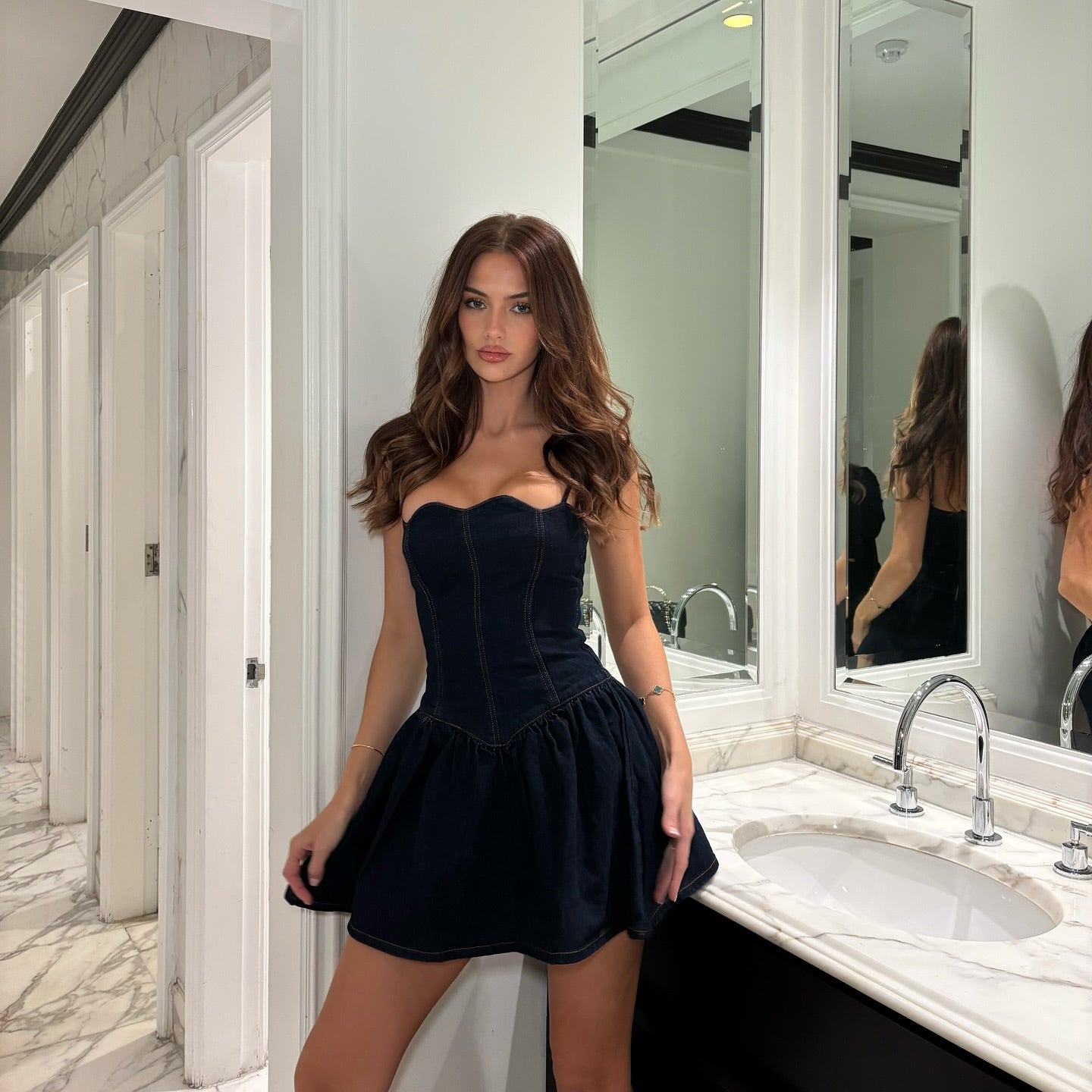 Denim A-line short skirt tube top sexy fashion dress homecoming dress R2416