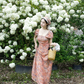 French Retro Orange Floral A-Line Square Corset Maxi Women Dress RS630