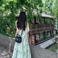 Ink painting halter neck dress seaside holiday style retro cool temperament skirt R0765