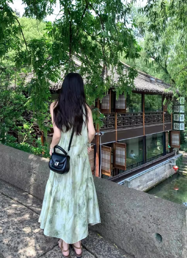 Ink painting halter neck dress seaside holiday style retro cool temperament skirt R0765