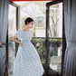 Cute White A-Line Jewel Blue Plaid Maxi Birthday Dress Summer Dress RS634