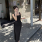 French style high-end black suspender dress temperament slim fit slit hip long skirt R1516