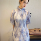 Elegant Lavender Sheath High Collar Lace Maxi Prom Dress RS636