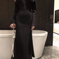 Hepburn style French dress high-end niche temperament sexy off-shoulder black dress R1781