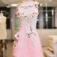 Pink gradient three-dimensional flower halter neck slim fit A-line homecoming dress R2475