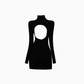 Sexy hot girl black high collar long sleeve dress 2025 backless slim hip skirt R1313