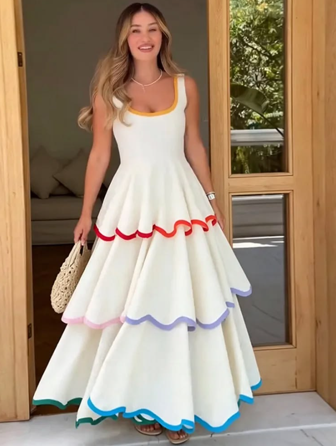 Ruffled Silky Satin Corset Prom Gown , White Women's Maxi Casual Dress RS2546
