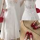 White v-neck lace dress is a niche style, beautiful waist temperament long skirt R0466