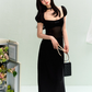 French elegant waist square neck splicing dress summer simple midi dress R3330