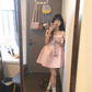 Gentle style pink bow suspender dress women's waist dress R3146