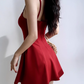 French retro square neck waist elastic slim fit suspender skirt short skirt R2812